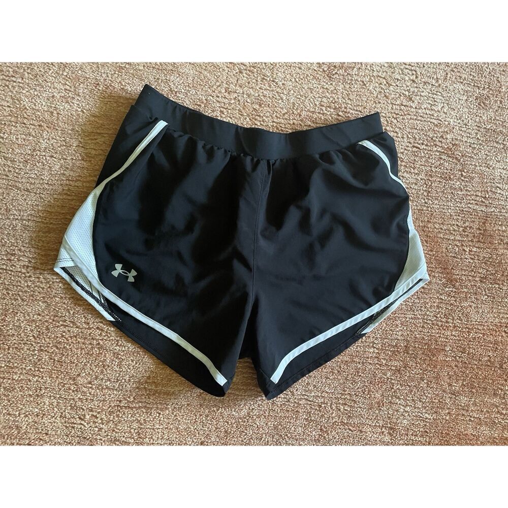 Under Armour HeatGear Running Shorts Black White Women’s M Medium Loose Fit